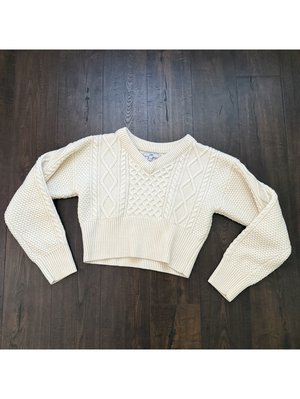 Cutie Cable Knit Cream Sweater J ING Crop Sz S/M Korean Brand Wool Blend